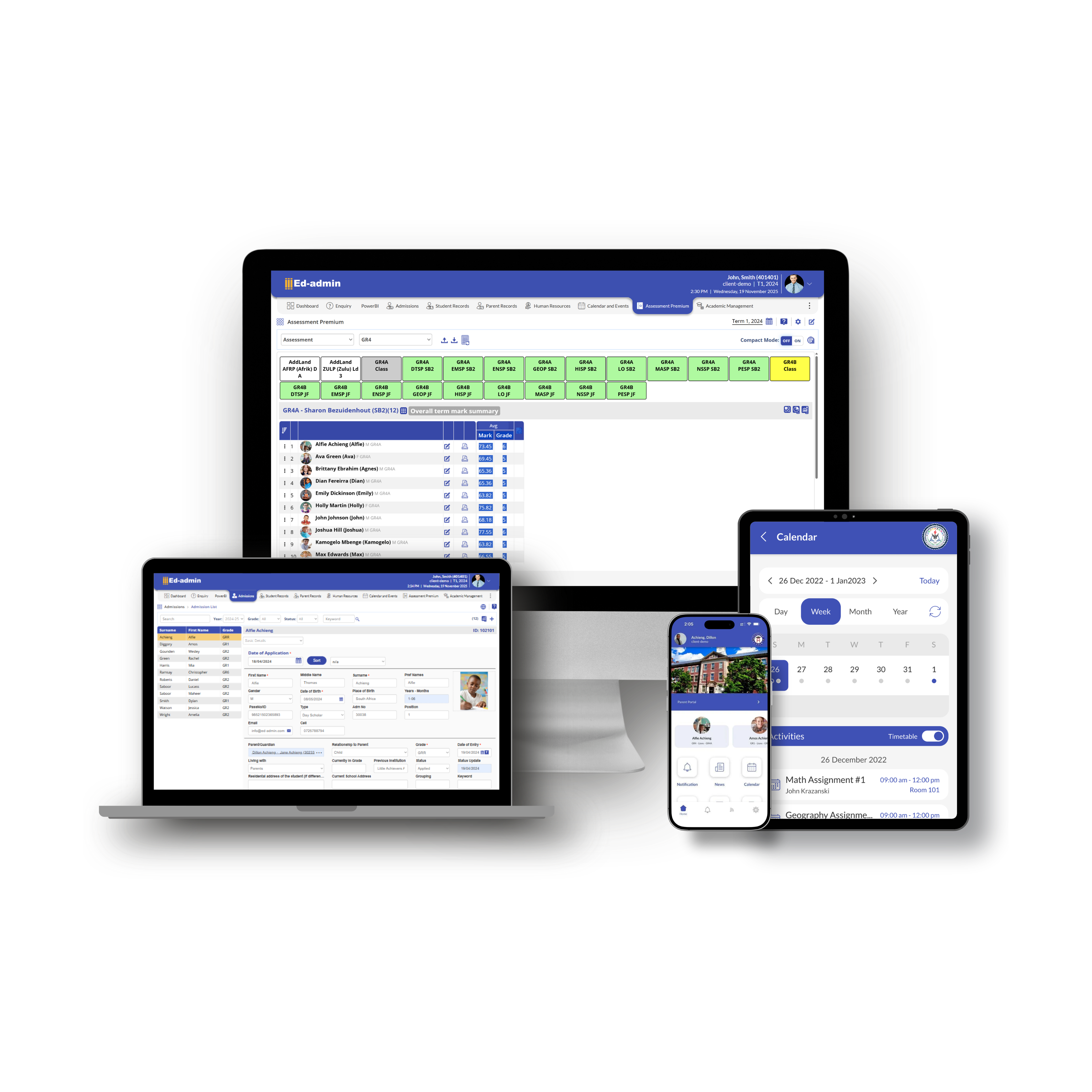 The real Ed-admin platform on desktop, laptop, tablet and mobile